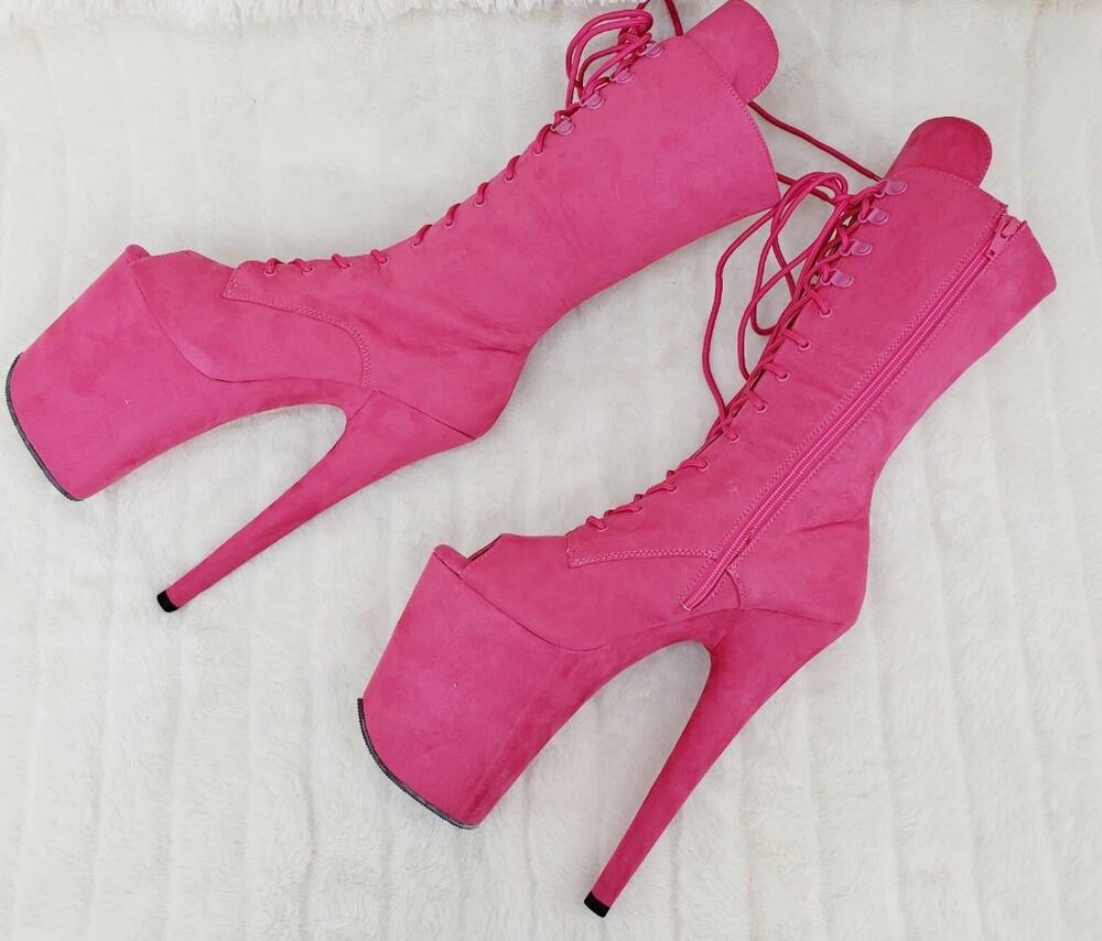 Pleaser Flamingo-1051FS Hot Pink Faux Suede Platform Ankle Boots US 7 NIB